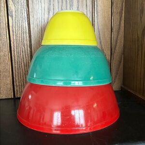 40s Vintage Pyrex‎ Primary Colors Mixing Bowl Set 3 401 402 404 red yellow green